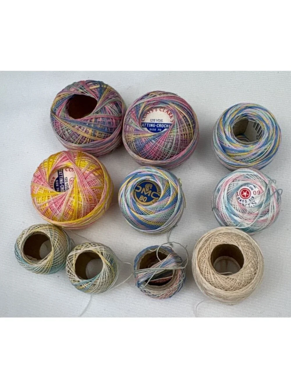 Multicolor Crochet & Tatting Thread Lot Coats & Clark DMC Size 70/80 Vtg